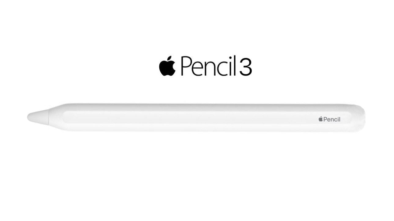 Apple Pencil 3 shown horizontally on a plain white background, with the Apple logo and 'Pencil 3' text above it.