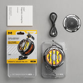 Magnetic cooler fan CX07 shown with its retail box, USB cable, mounting ring, and instruction card on a light gray background.